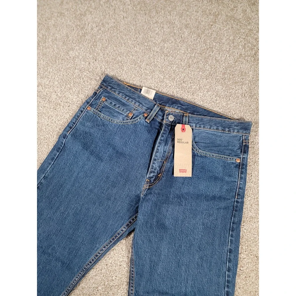 Levi's 505 Jeans Mens 34x30 Regular Fit Stretch Dark Wash Denim Straight NWT $60